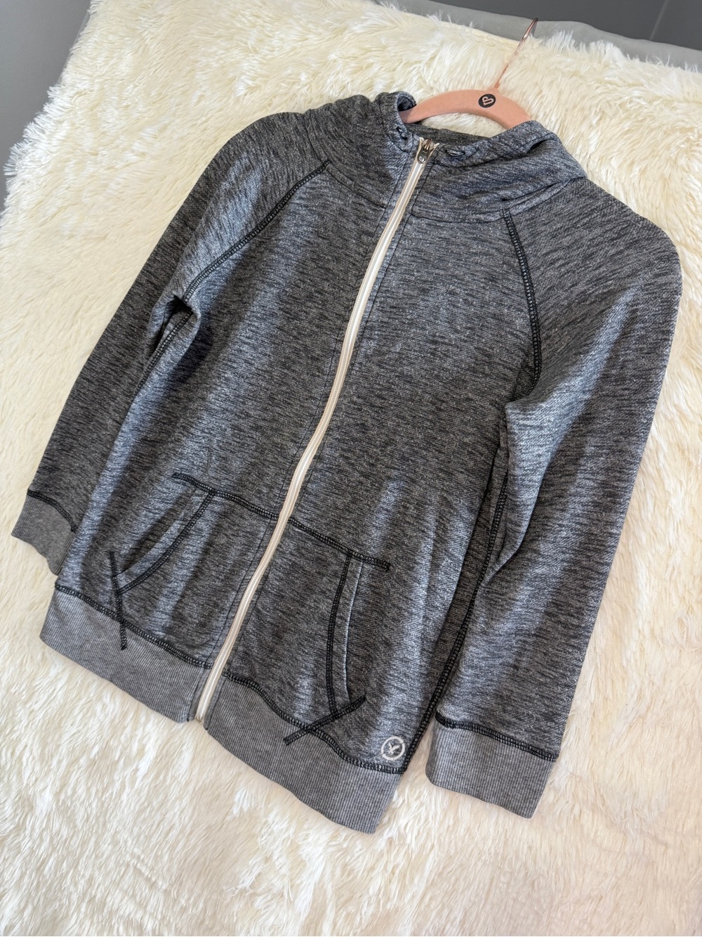 AEO American Eagle Womens Full Zip Hoodie Size S Grey 3/4 Sleeves Y2K Style READ - Picture 3 of 6